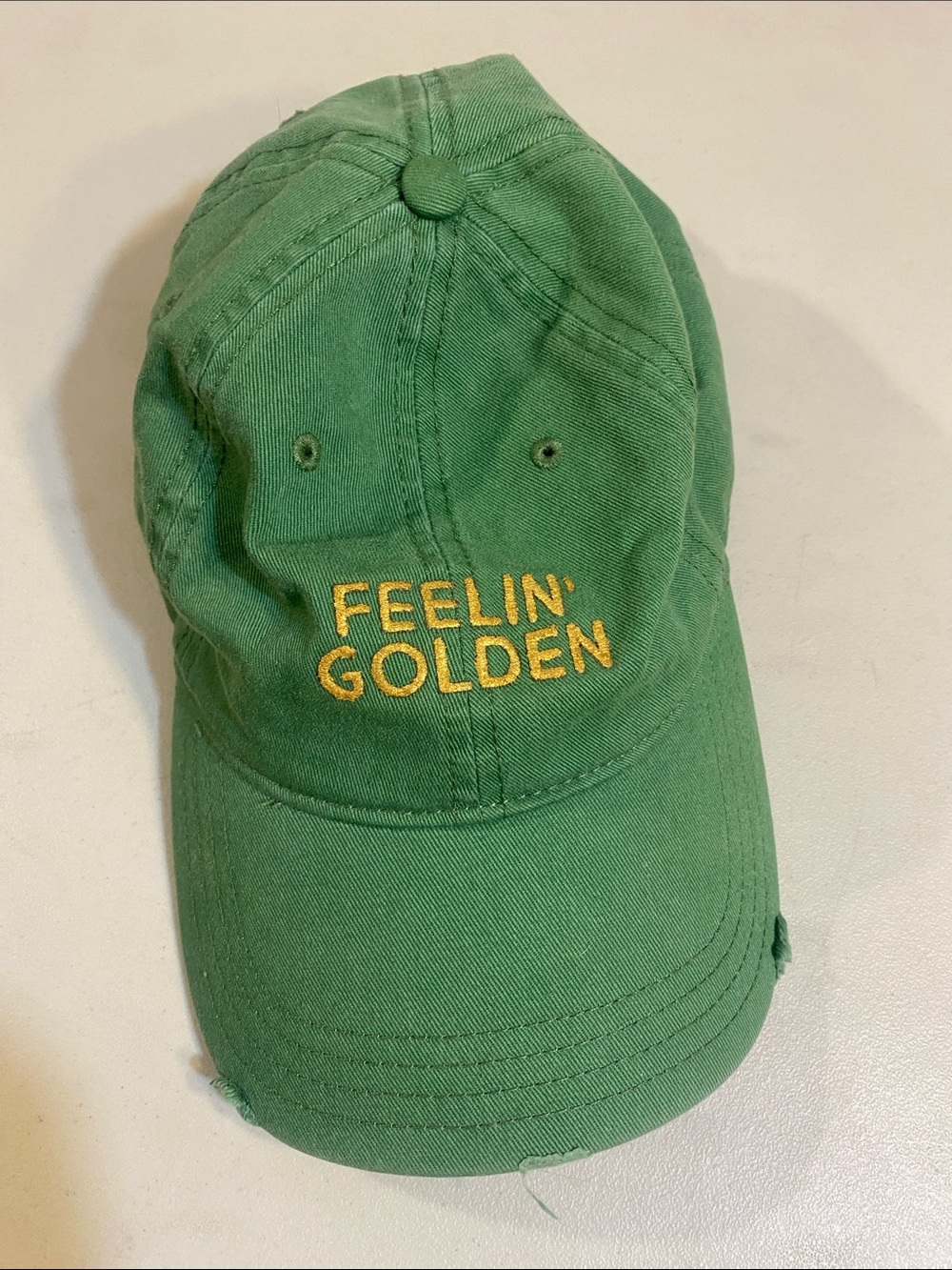 aerie Green Baseball Cap with Yellow 'Feelin' Golden' Embroidery